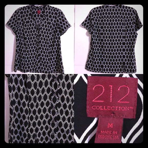 212 Collection Blouse M Black White Career Top - Picture 1 of 5